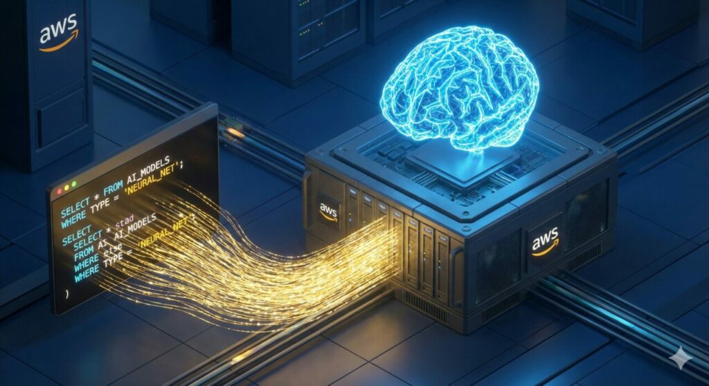 Ilustração de servidor processando SQL e IA Generativa